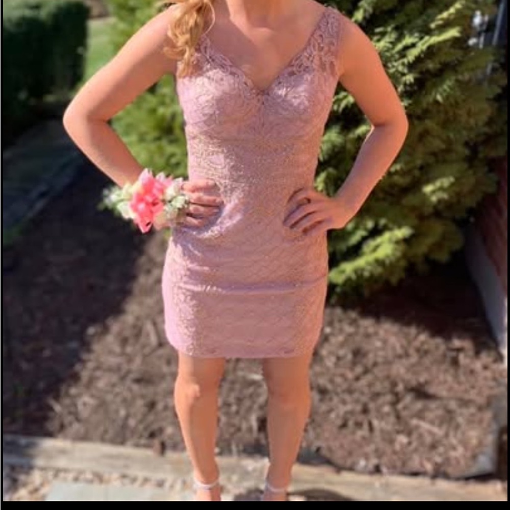 Lace V-Neck Sheath Dress in Dusty Rose - Women's Dress